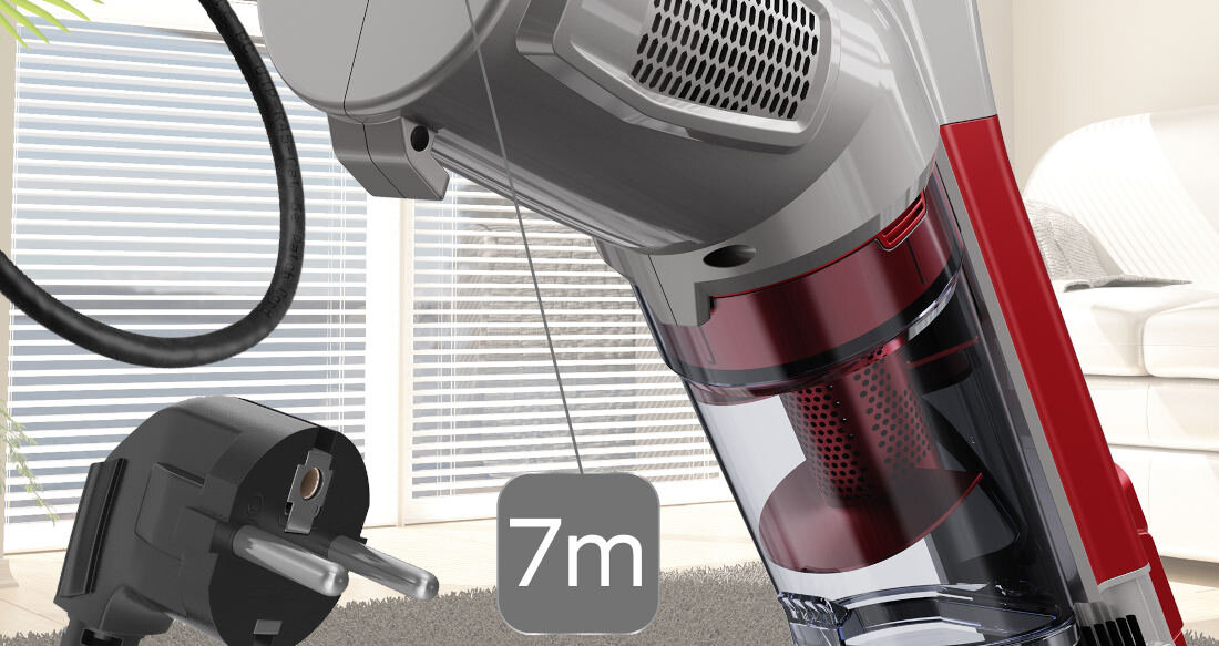 Odkurzacz TURBOTRONIC TT-VS10 Czerwony Lekka konstrukcja 7-metrowy kabel zasilajacy
