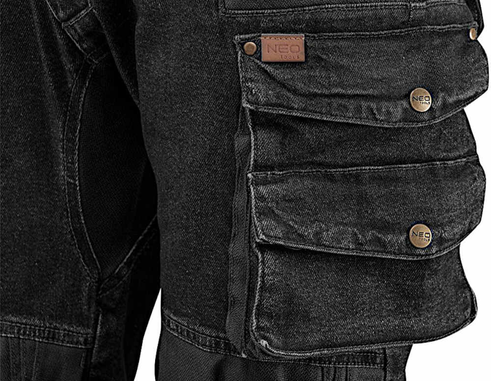 Spodnie robocze NEO Denim 81-236- XXXL (rozmiar XXXL) pojemne kieszenie akcesoria narzędzia Kieszenie na nakolanniki Skórzane wszywki z logo wewnętrzna wszywka imienna 