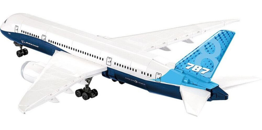 Klocki plastikowe COBI Boeing 787 Dreamliner COBI-26603 836 klocków konstrukcyjnych skala kształt pierwowzoru obracające się koła składane podwozie silniki z obrotowymi wirnikami