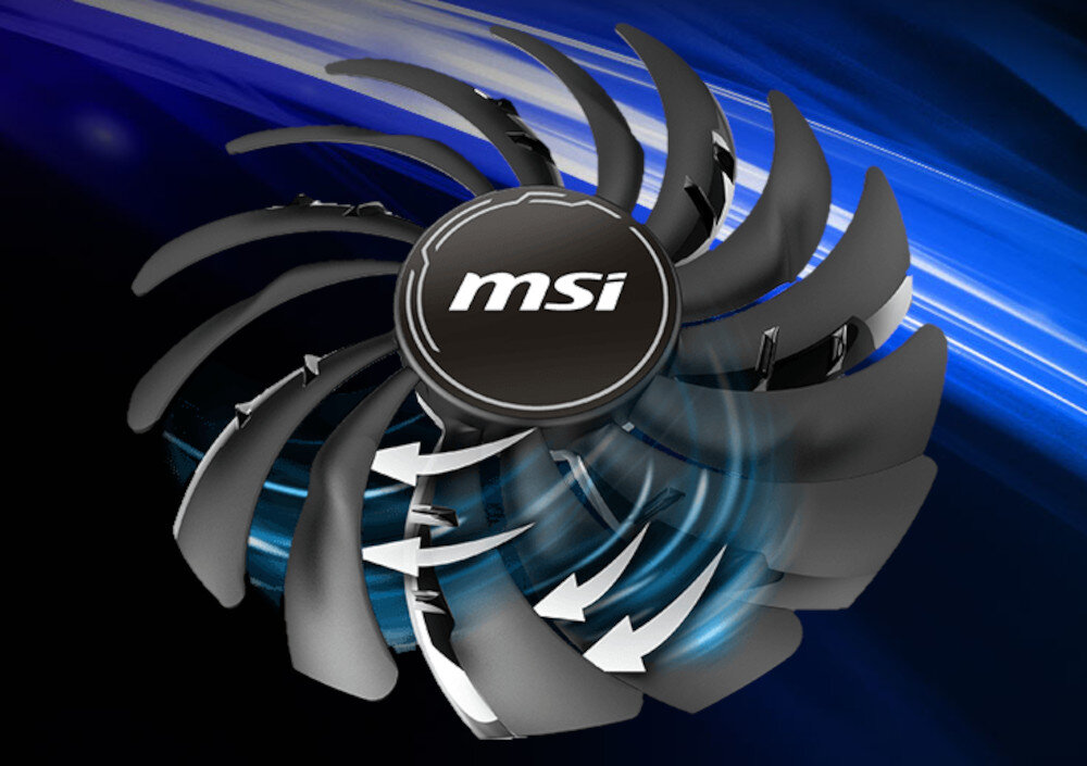 Karta graficzna MSI GeForce RTX 3060 Ti Ventus 3X 8GB chłodzenie wentylatory łopatki kształt temperatura