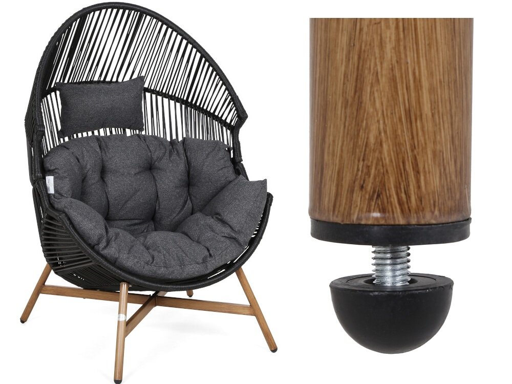 Fotel HOME & GARDEN Kongo Czarny nietuzinkowy owalny ksztalt regulowane tylne nogi