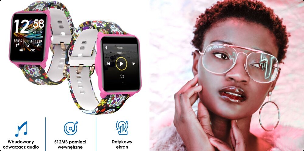 Smartband BEMI KIX-M DUO wyświetlacz dopasowanie tarcza zdrowie saturacja krwi ciśnienie krwi sen monitoring oddech cykl menstruacyjny powiadomienia wiadomości alarmy jakość tryby sportowe długa praca
