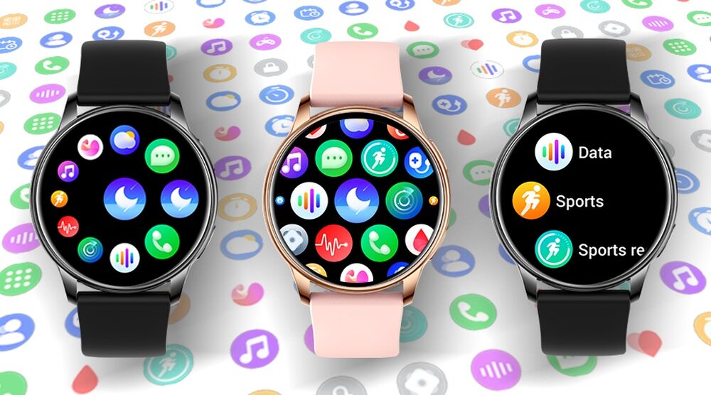 Smartwatch BEMI Verfit wyświetlacz dopasowanie tarcza zdrowie saturacja krwi ciśnienie krwi sen monitoring oddech cykl menstruacyjny powiadomienia wiadomości alarmy jakość tryby sportowe długa praca