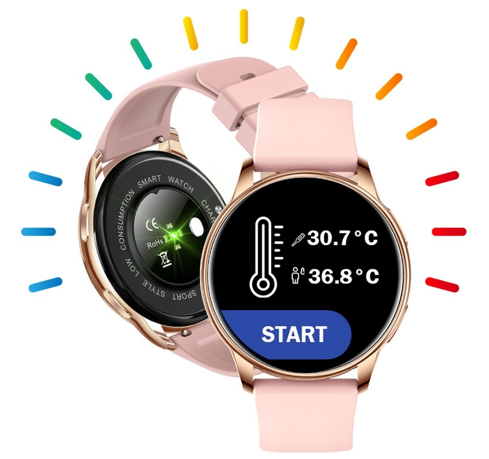 Smartwatch BEMI Verfit wyświetlacz dopasowanie tarcza zdrowie saturacja krwi ciśnienie krwi sen monitoring oddech cykl menstruacyjny powiadomienia wiadomości alarmy jakość tryby sportowe długa praca