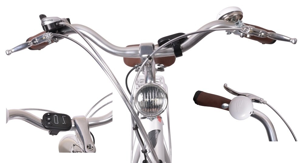 Rower elektryczny INDIANA La Rue D18 28 cali damski Biały mat kierownica wspornik regulowany aluminiowy antypoślizgowy materiał wyświetlacz LED dzwonek