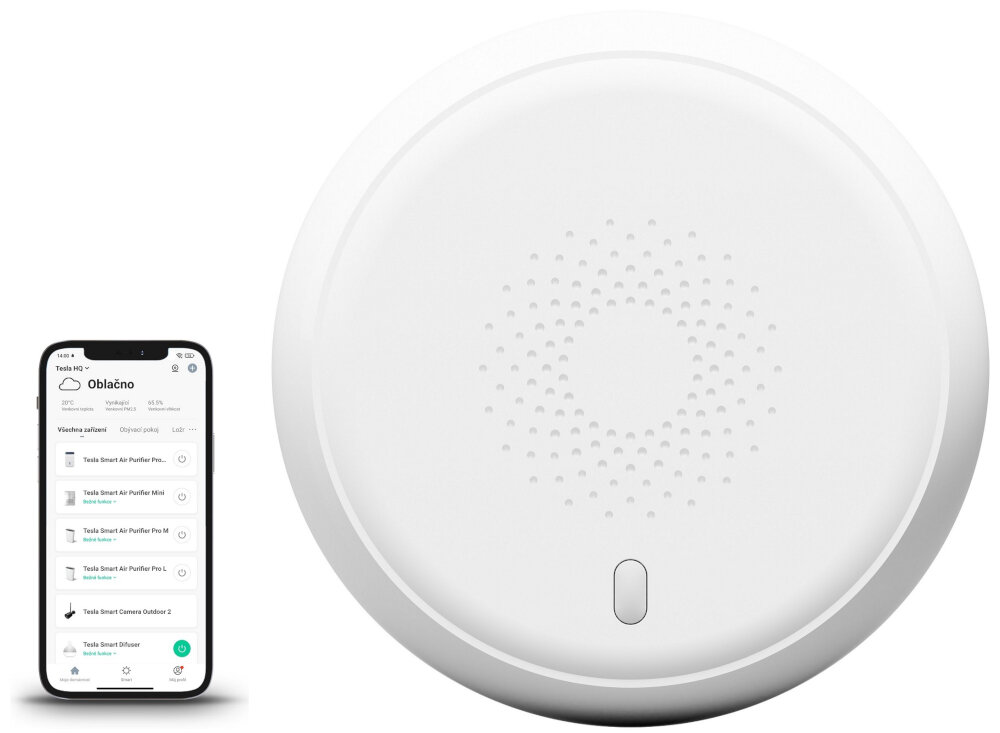 Czujnik dymu TESLA TSL-SEN-SMOKE aplikacja TESLA Smart powiadomienia na telefon technologia ZigBee systemy Amazon Alexa Google Assistant bezpieczenstwo