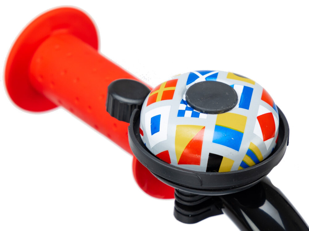 Rower dziecięcy KARBON Rocket 14 cali dla chłopca Niebiesko-czerwony najwyższy komfort jazdy dziecko nie odczuje dyskomfortu zapewniona odpowiednia pozycja ciała czerwone uchwyty kierownicy z antypoślizgowego materiału dzwonek