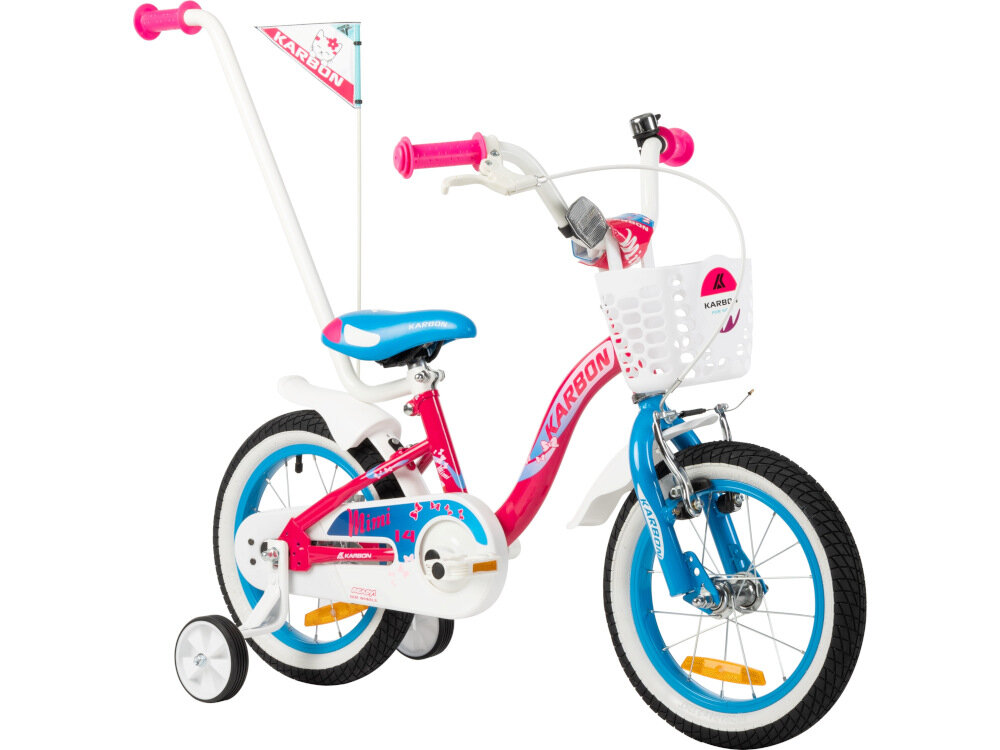 Rower dziecięcy KARBON Mimi 14 cali dla dziewczynki Różowo-niebieski dla dziewczynek od 3 do 5 lat efektywna nauka jzdy szlifowanie umiejętności stabilny 