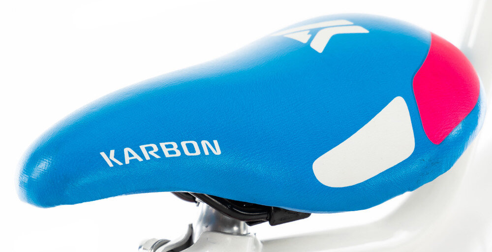 Rower dziecięcy KARBON Mimi 14 cali dla dziewczynki Różowo-niebieski bezpieczna i satysfakcjonująca aktywność wygodne siodełko