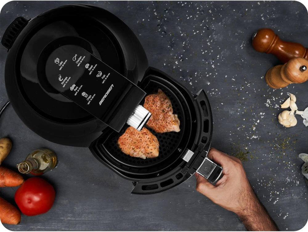 Frytkownica beztluszczowa BERDSEN BD-650 Air Fryer Czarny bezpieczna wyjmowany kosz uchwyt nie nagrzewa sie wykonanie wysoka jakosc