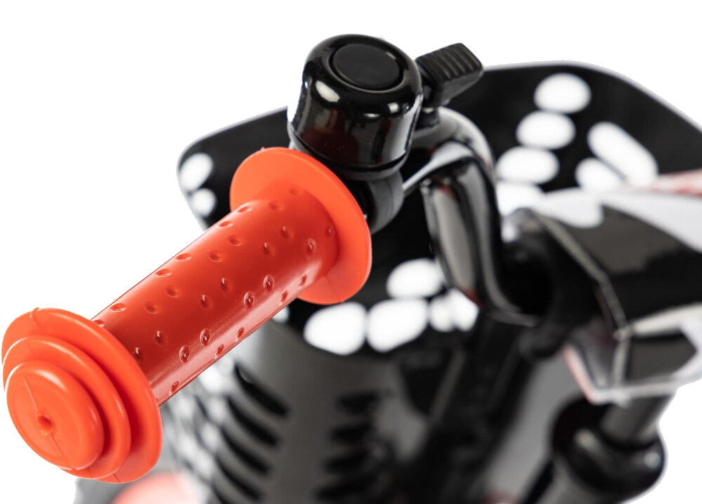 Rower dziecięcy KARBON Alvin 18 cali dla chłopca Czarno-czerwony najwyższy komfort jazdy dziecko nie odczuje dyskomfortu zapenia odpowiednią pozycję ciała kierownica czerwone uchwyty z antypoślizgowego materiału dzwonek