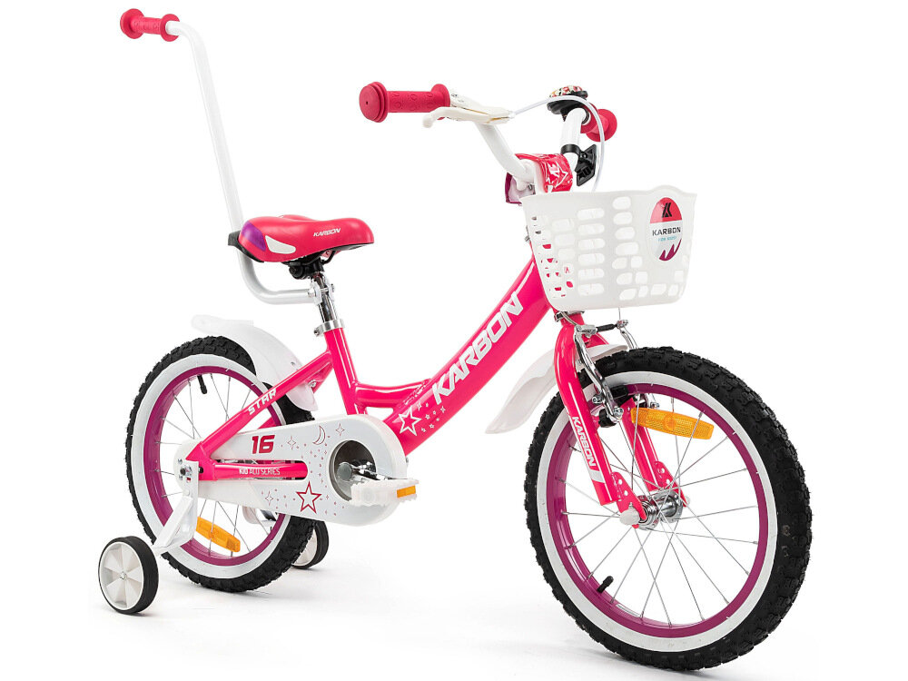 Rower dziecięcy KARBON Star 16 cali dla dziewczynki Różowy dla dziewczynek w wieku od 4 do 6 lat efektywna nauka jazdy szlifowanie umiejętności stabilny
