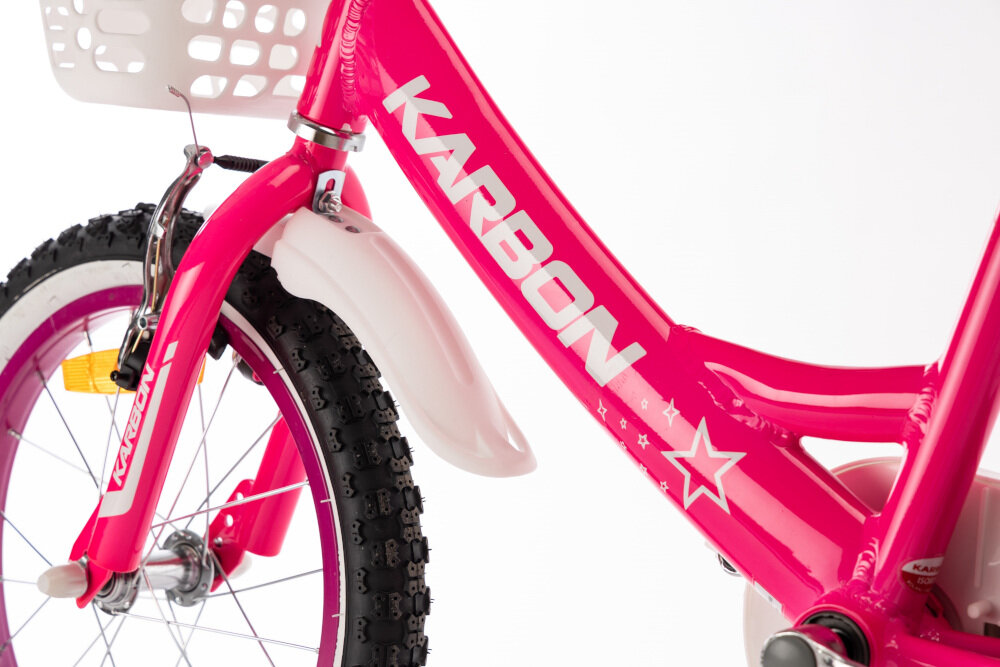 Rower dziecięcy KARBON Star 16 cali dla dziewczynki Różowy rama stalowa 8-calowa dostosowana do najmłodszych geometria roweru waga 9 kg