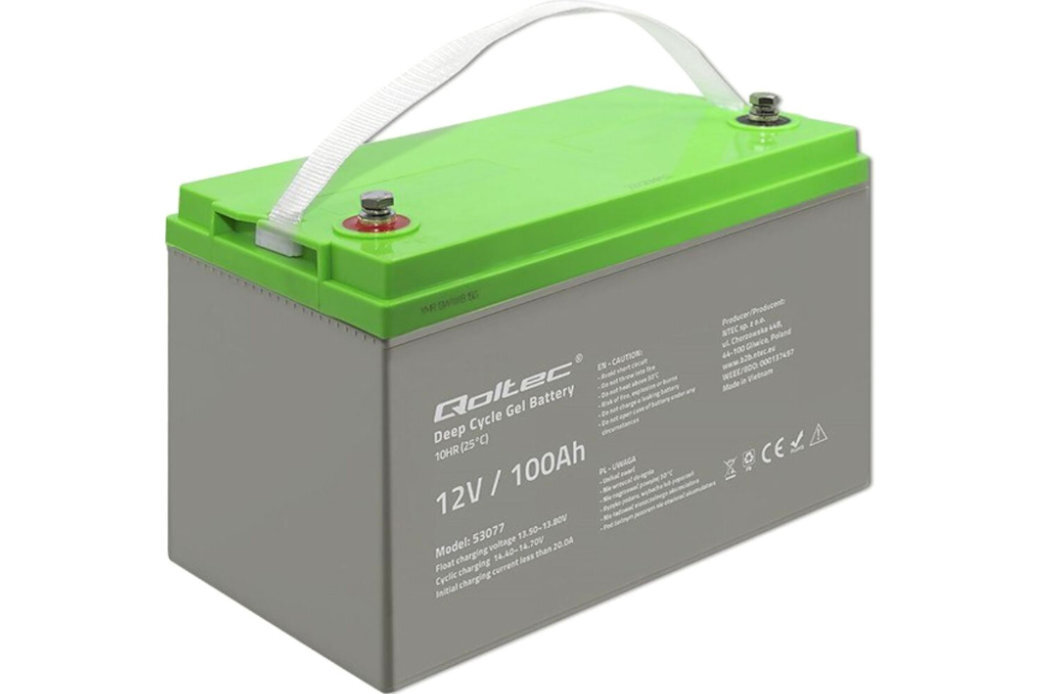 Akumulator QOLTEC Deep Cycle 53077 100Ah 12V żywotność bateria wspomaganie waga wymiary przenośny
