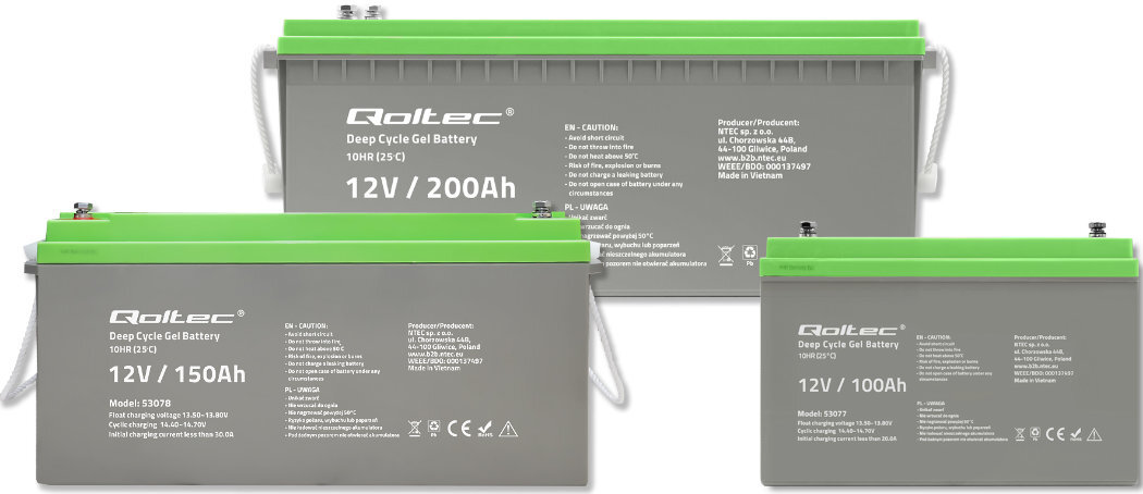 Akumulator QOLTEC Deep Cycle 53079 200Ah 12V żywotność bateria wspomaganie waga wymiary przenośny