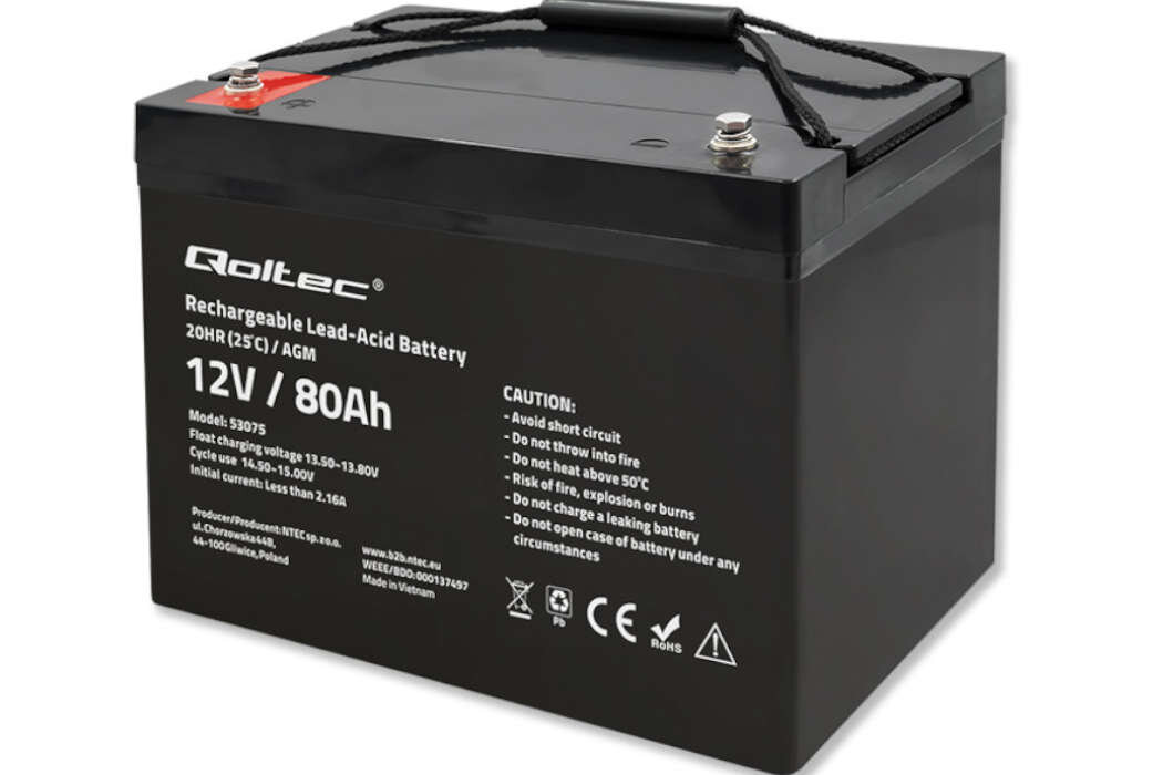 Akumulator QOLTEC 53075 80Ah 12V żywotność bateria wspomaganie waga wymiary przenośny