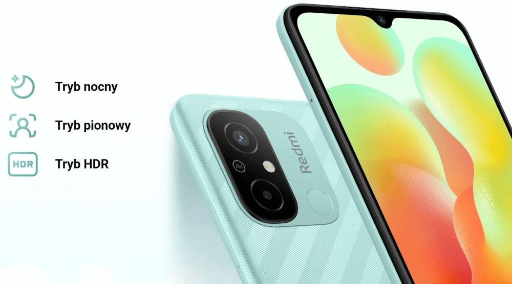 Smartfon XIAOMI Redmi 12C ekran bateria aparat procesor ram pamięć pojemność rozdzielczość zdjęcia filmy opis dane cechy blokady system łączność wifi bluetooth obudowa szkło odporność porty muzyka transfer sieć przekątna matryca waga czujniki oled amoled ips