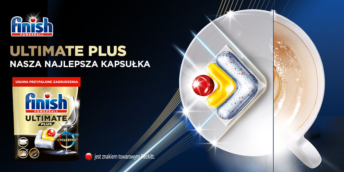 Kapsułki do zmywarki FINISH Powerball Ultimate Plus All in 1 Lemon - 25 szt. czystość blask usuwanie plam technologia CYCLESYNC™ enzym