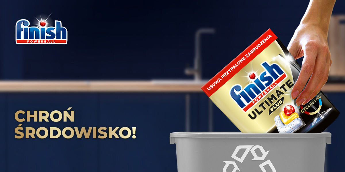 Kapsułki do zmywarki FINISH Powerball Ultimate Plus All in 1 Lemon - 25 szt. opakowanie do recyklingu wpływ na środowisko