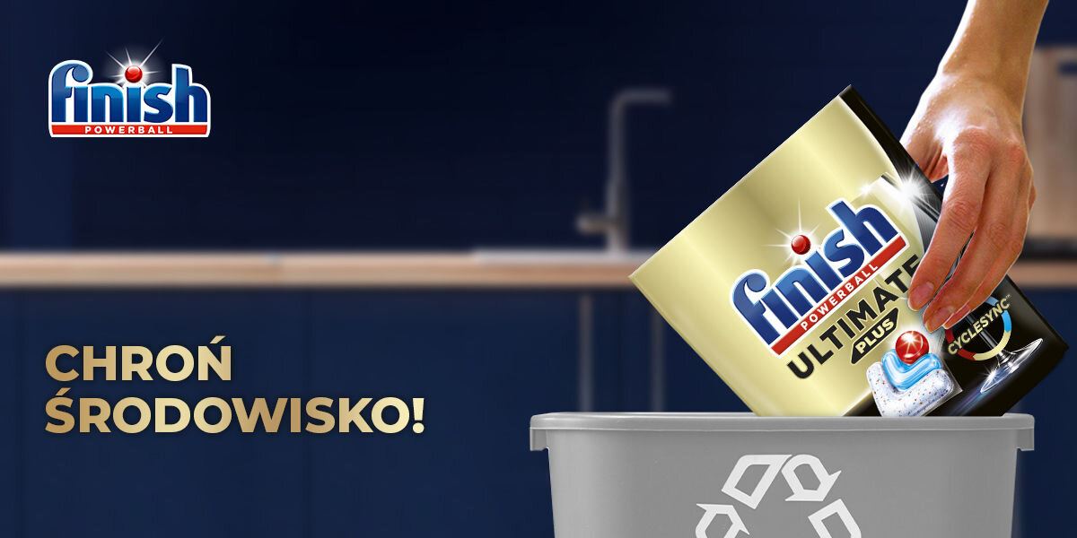 Kapsułki do zmywarki FINISH Powerball Ultimate Plus All in 1 Baking soda - 25 szt. opakowanie do recyklingu wpływ na środowisko