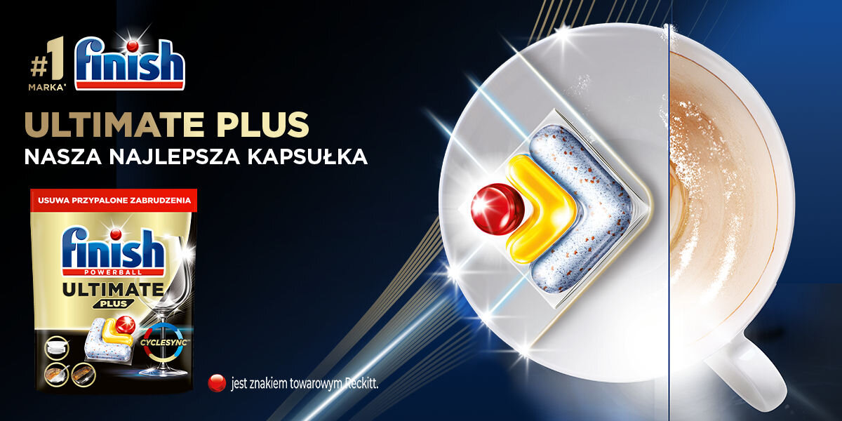 Kapsułki do zmywarki FINISH Powerball Ultimate Plus All in 1 Lemon - 45 szt. czystość blask usuwanie plam technologia CYCLESYNC™ enzym