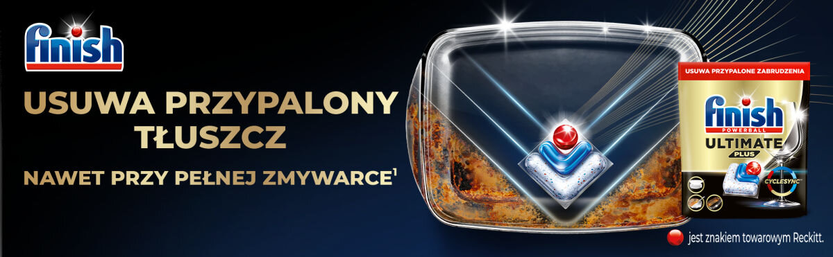 Kapsułki do zmywarek FINISH Powerball Ultimate Plus All In 1 Fresh - 45 szt. usuwa przypalony tłuszcz nawet przy pełnej zmywarce