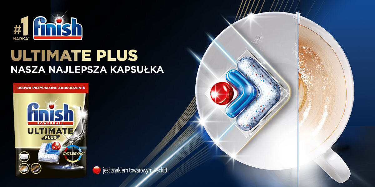 Kapsułki do zmywarek FINISH Powerball Ultimate Plus All In 1 Fresh - 45 szt. czystość blask usuwanie plam technologia CYCLESYNC™ enzym