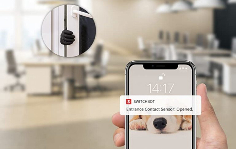 Czujnik otwarcia drzwi i okien SWITCHBOT W1201500 asystent Alexa dźwięk powiadomienia