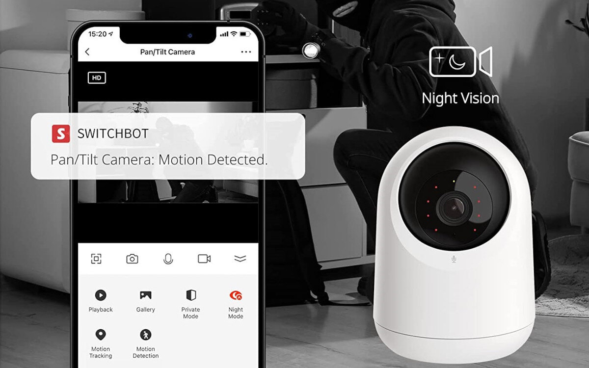 Kamera SWITCHBOT Pan Tilt Cam widoczność diody podczerwień noc wyrazistość