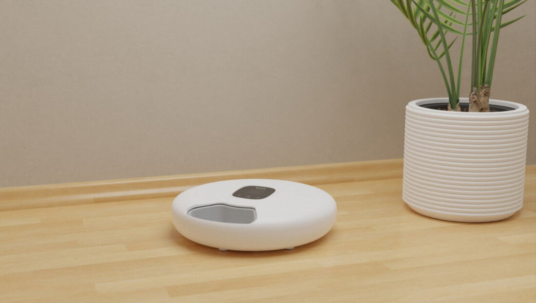 Dozownik karmy TESLA Smart Pet Feeder Spin stylowy wygląd estetyka elegancja wnętrze