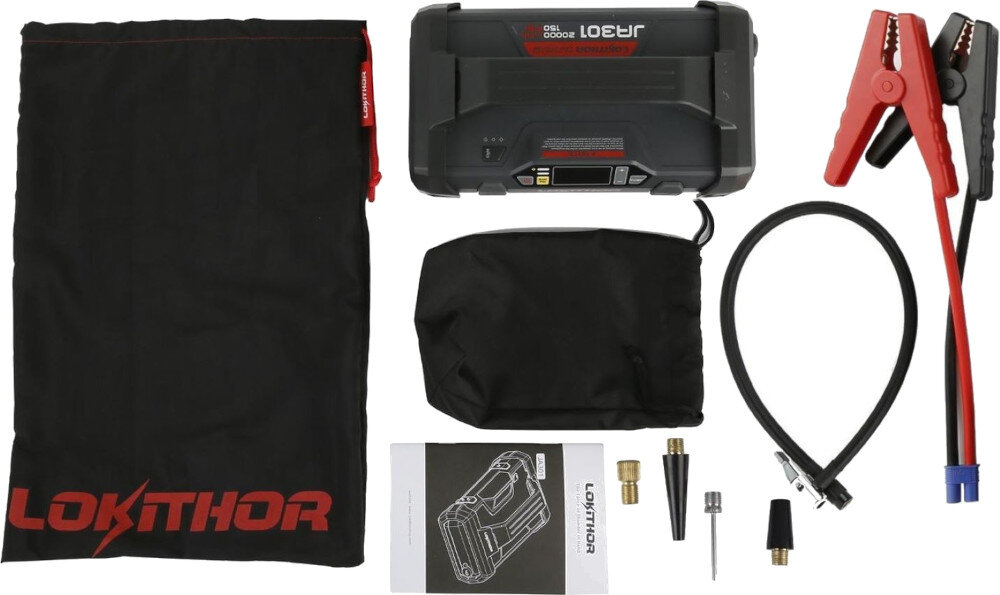 Powerbank LOKITHOR Jump Starter JA301 20000mAh zawartość zestaw akcesoria opakowanie