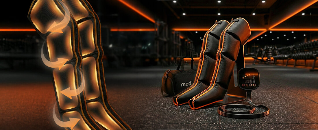 Masażer Limfatyczny do nóg Medivon Portia Uwolnij nogi od napięcia wspomaga krążenie i rozluźnia zmęczone mięśnie nóg redukuje uczucie ciężkości, napięcie i wpływa na komfort  w profilaktyce problemów z krążeniem ulga