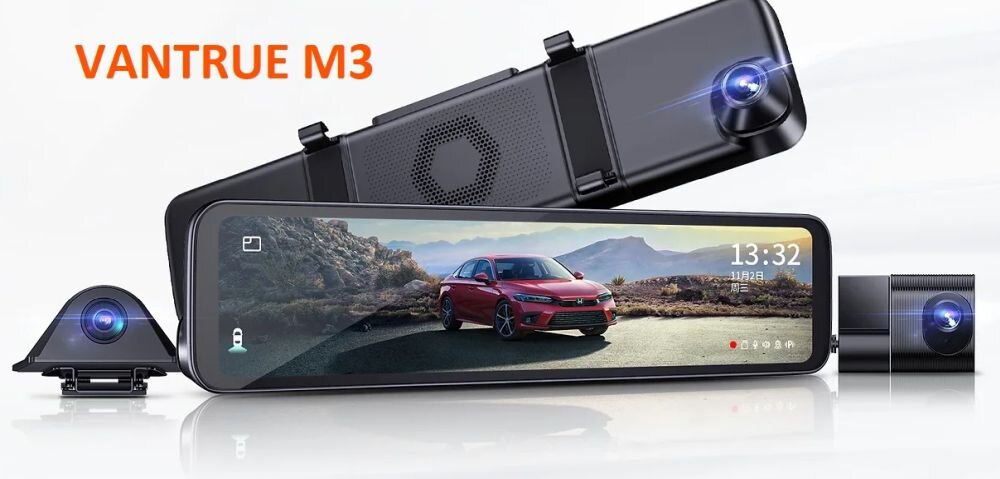 Wideorejestrator VANTRUE M3 obiektyw rozdzielczość nagrywanie kąt zapis sensor czujnik montaż wymiary ładowanie zasilanie auto samochód rejestrowanie karta pamięć pojemność ładowarka obraz zdjęcia filmy aplikacja sterowanie 