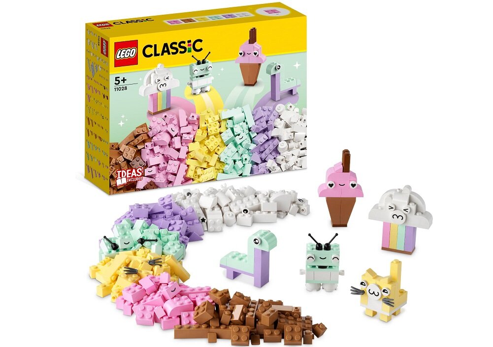 LEGO CLASSIC Kreatywna zabawa pastelowymi kolorami 11027 dziecko kreatywność zabawa nauka rozwój klocki figurki minifigurki jakość tradycja konstrukcja nauka wyobraźnia role jakość bezpieczeństwo wyobraźnia budowanie pasja hobby funkcje instrukcja aplikacja LEGO Builder Soczyście kolorowe klocki