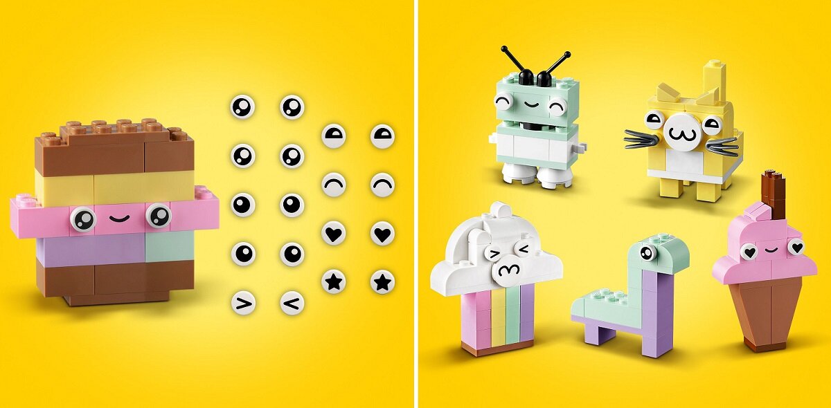 LEGO CLASSIC Kreatywna zabawa pastelowymi kolorami 11027 dziecko kreatywność zabawa nauka rozwój klocki figurki minifigurki jakość tradycja konstrukcja nauka wyobraźnia role jakość bezpieczeństwo wyobraźnia budowanie pasja hobby funkcje instrukcja aplikacja LEGO Builder Soczyście kolorowe klocki