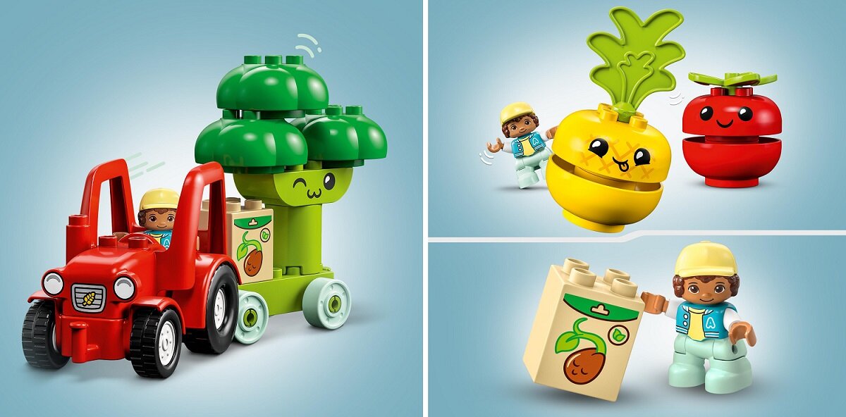 LEGO DUPLO Traktor z warzywami i owocami 10982 dziecko kreatywność zabawa nauka rozwój klocki figurki minifigurki jakość tradycja konstrukcja nauka wyobraźnia role jakość bezpieczeństwo wyobraźnia budowanie pasja hobby funkcje instrukcja aplikacja LEGO Builder
