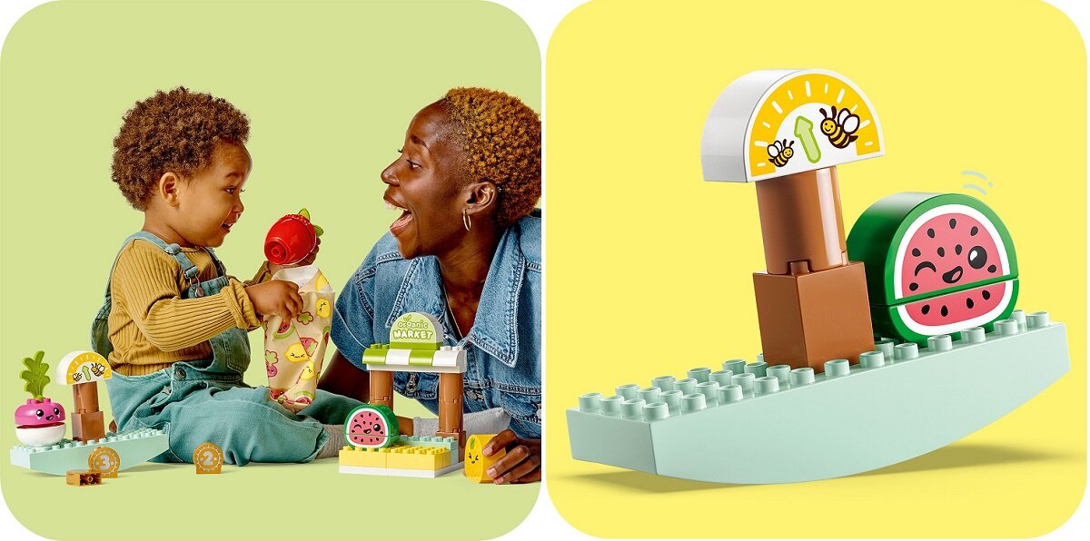 LEGO DUPLO Ryneczek bio 10983 dziecko kreatywność zabawa nauka rozwój klocki figurki minifigurki jakość tradycja konstrukcja nauka wyobraźnia role jakość bezpieczeństwo wyobraźnia budowanie pasja hobby funkcje instrukcja aplikacja LEGO Builder