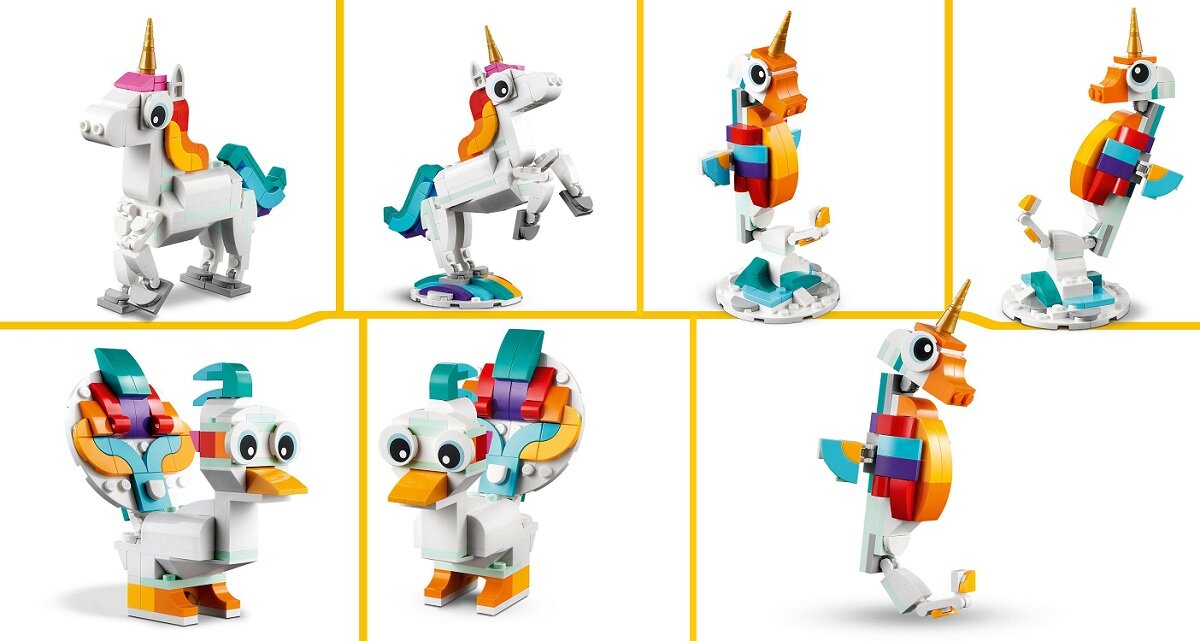 LEGO CREATOR 3w1 Magiczny jednorożec 31140 dziecko kreatywność zabawa nauka rozwój klocki figurki minifigurki jakość tradycja konstrukcja nauka wyobraźnia role jakość bezpieczeństwo wyobraźnia budowanie pasja hobby funkcje instrukcja aplikacja LEGO Builder mityczne zwierzątka