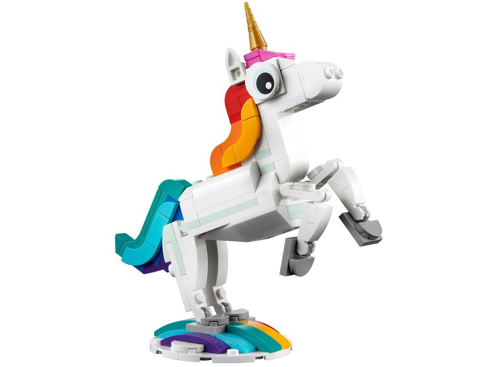 LEGO CREATOR 3w1 Magiczny jednorożec 31140 dziecko kreatywność zabawa nauka rozwój klocki figurki minifigurki jakość tradycja konstrukcja nauka wyobraźnia role jakość bezpieczeństwo wyobraźnia budowanie pasja hobby funkcje instrukcja aplikacja LEGO Builder mityczne zwierzątka