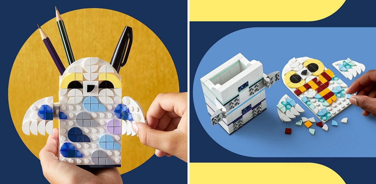 LEGO DOTS Pojemnik na długopisy w kształcie Hedwigi 41809 dziecko kreatywność zabawa nauka rozwój klocki figurki minifigurki jakość tradycja konstrukcja nauka wyobraźnia role jakość bezpieczeństwo wyobraźnia budowanie pasja hobby funkcje instrukcja aplikacja LEGO Builder harry potter Kultowa mądra sowa