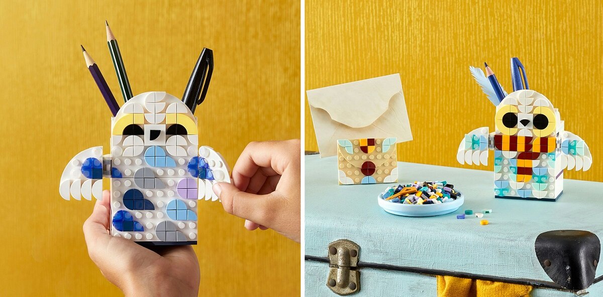 LEGO DOTS Pojemnik na długopisy w kształcie Hedwigi 41809 dziecko kreatywność zabawa nauka rozwój klocki figurki minifigurki jakość tradycja konstrukcja nauka wyobraźnia role jakość bezpieczeństwo wyobraźnia budowanie pasja hobby funkcje instrukcja aplikacja LEGO Builder harry potter Kultowa mądra sowa