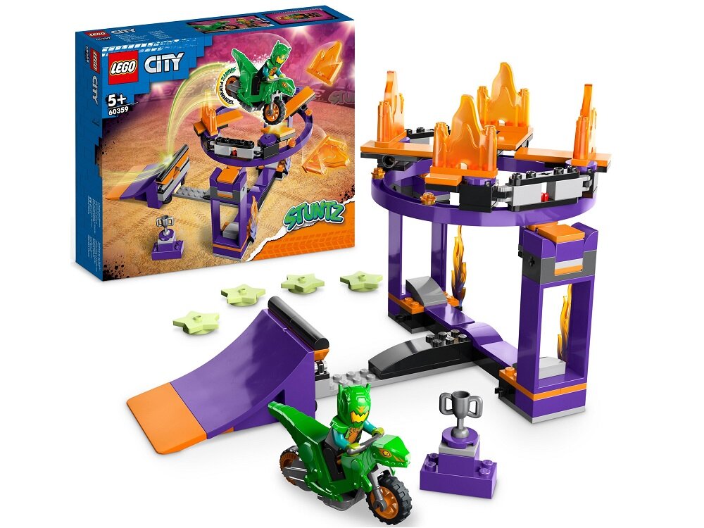 LEGO City Wyzwanie kaskaderskie - Rampa z kołem do przeskakiwania 60359 dziecko kreatywność zabawa nauka rozwój klocki figurki minifigurki jakość tradycja konstrukcja nauka wyobraźnia role jakość bezpieczeństwo wyobraźnia budowanie pasja hobby funkcje instrukcja aplikacja LEGO Builder