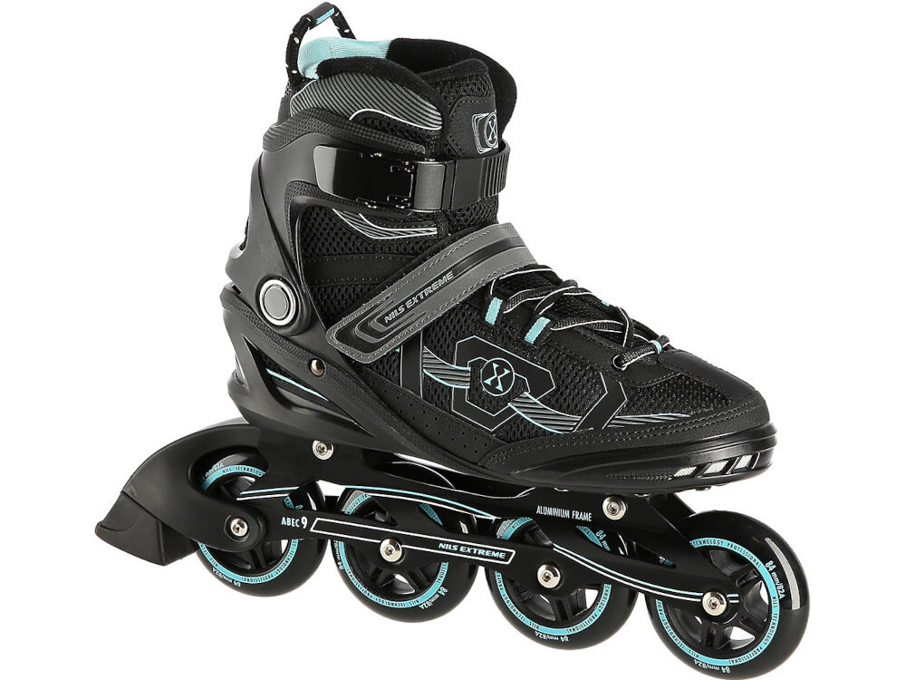 Łyżworolki NILS EXTREME NA9157 rozmiar 42 Czarno-miętowy dla srednio zaawansowanych i zaawansowanych rolkarzy wytrzyma skorupa wysokiej jakosci kolka i lozyska rozmiar 42 maksymalna dynamika jazdy pelne bezpieczenstwo optymalna stabilizacja stopy