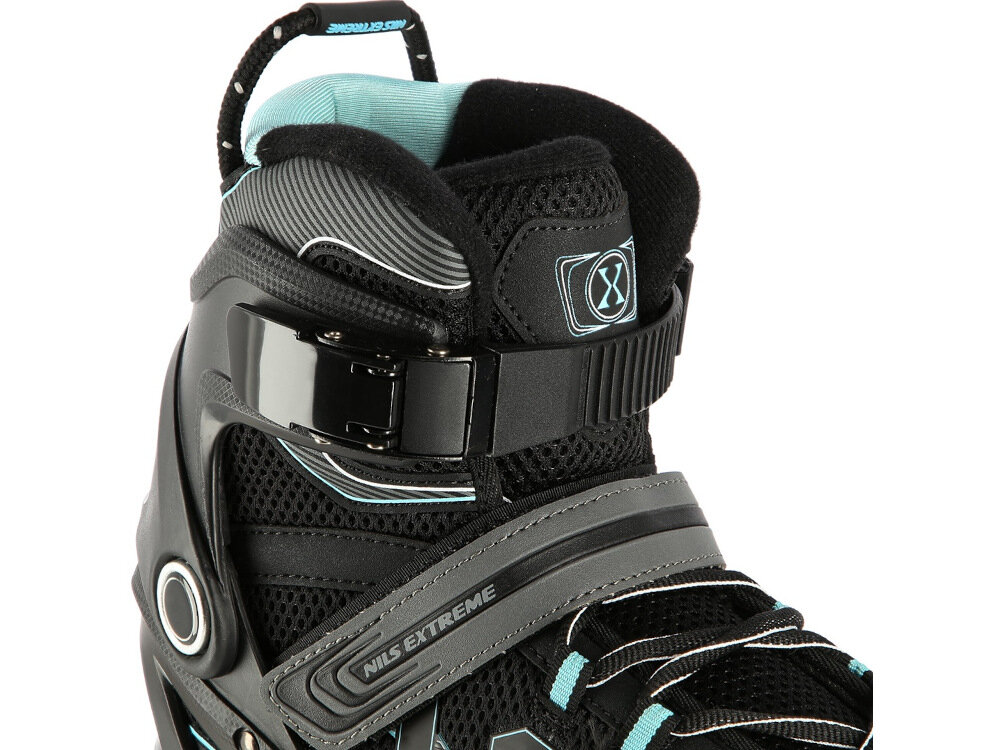 Łyżworolki NILS EXTREME NA9157 rozmiar 42 Czarno-miętowy mocne wytrzymale zapiecia klamra dwusekcyjna pasek na rzep sznurowadla maksymalne bezpieczenstwo