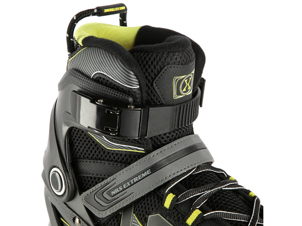 Łyżworolki NILS EXTREME NA9157 rozmiar 45 Czarno-żółty mocne wytrzymale zapiecia klamra dwusekcyjna pasek na rzep sznurowadla maksymalne bezpieczenstwo