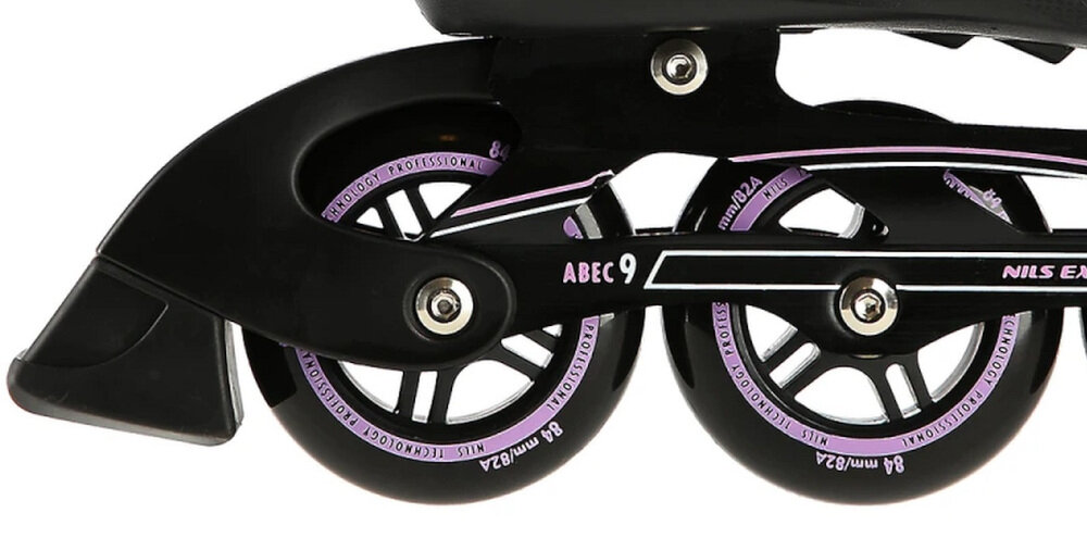 Łyżworolki NILS EXTREME NA9157 rozmiar 44 Czarno-fioletowy bezpieczne uzytkowanie tylny hamulec nozny