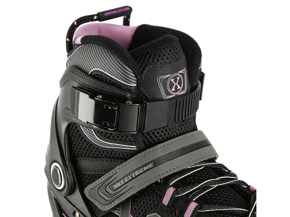 Łyżworolki NILS EXTREME NA9157 rozmiar 43 Czarno-fioletowy mocne wytrzymale zapiecia klamra dwusekcyjna pasek na rzep sznurowadla maksymalne bezpieczenstwo