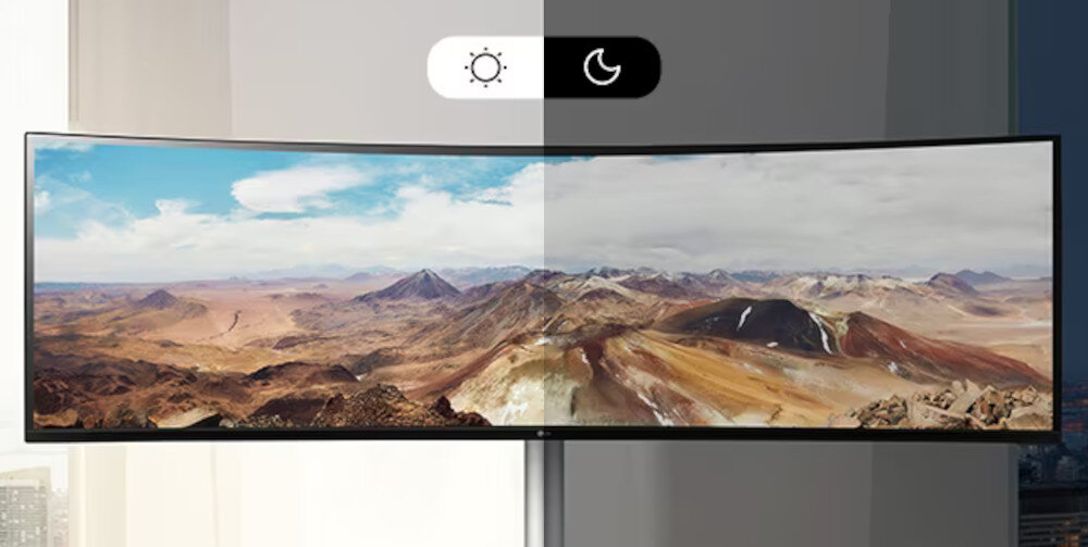 Monitor LG UltraWide 49WQ95C-W czujniki jasność regulacja