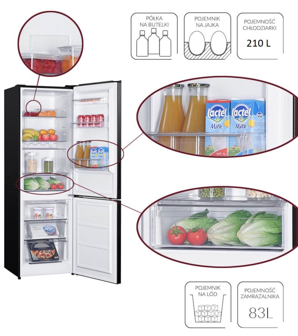 Lodowka MPM 312-FF-48 No frost 185cm Czarna bogate wyposazenie pojemnosc oswietlenie LED