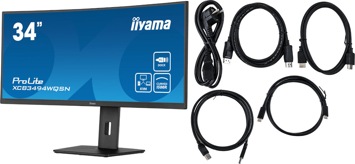 Monitor IIYAMA ProLite XCB3494WQSN-B5 opakowanie zestaw akcesoria kable dodatki zawartość